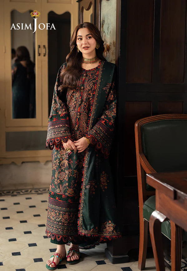 ASIM JOFA - 3PC Lawn Embroidered Shirt with Chiffon Dupatta (Unstitched) - RN-2422