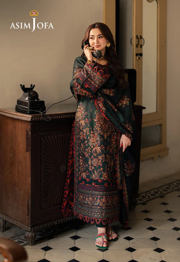 ASIM JOFA - 3PC Lawn Embroidered Shirt with Chiffon Dupatta (Unstitched) - RN-2422