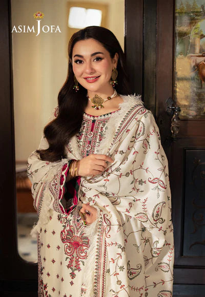 ASIM JOFA-3PC Unstitched Dhanak Embroidered Shirt with Dhanak Embroidered Dupatta and Trouser -DN1825