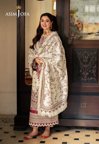 ASIM JOFA-3PC Unstitched Dhanak Embroidered Shirt with Dhanak Embroidered Dupatta and Trouser -DN1825