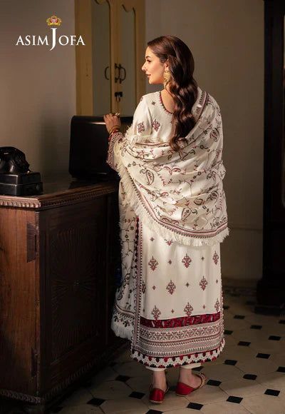 ASIM JOFA-3PC Unstitched Dhanak Embroidered Shirt with Dhanak Embroidered Dupatta and Trouser -DN1825