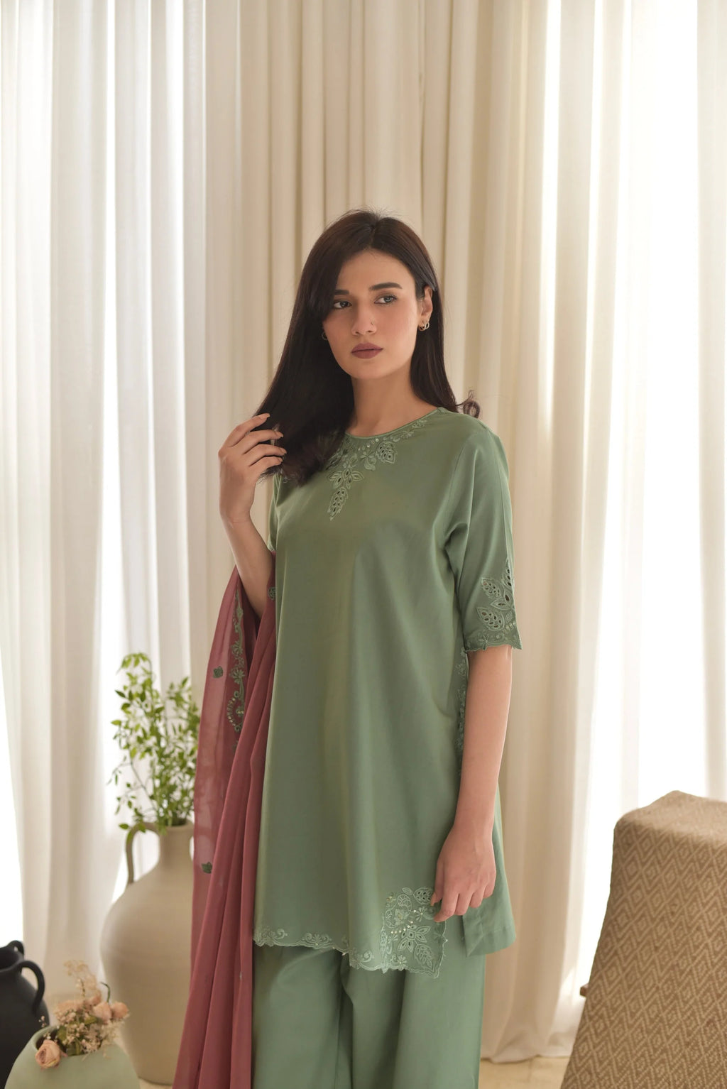 HOORIYA-3PC Lawn Embroidered Shirt with Dupatta (Unstitched) - RN-2461