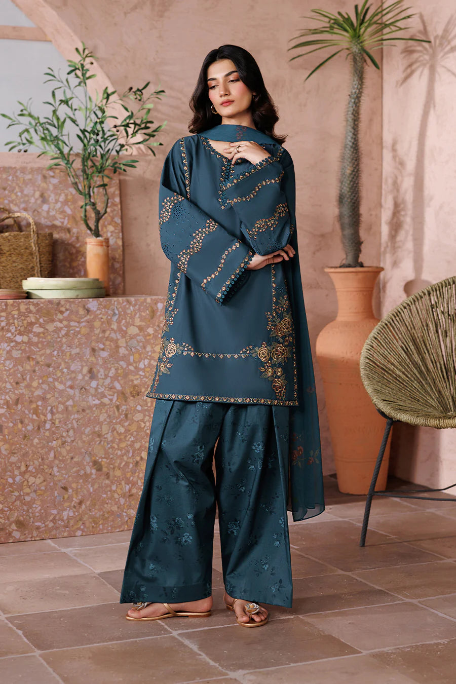 REENA- 3PC Lawn Shirt with Dupatta and trouser (unstitched) - RN-2463