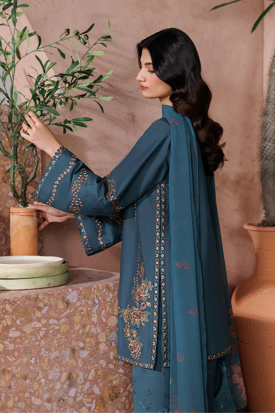 REENA- 3PC Lawn Shirt with Dupatta and trouser (unstitched) - RN-2463