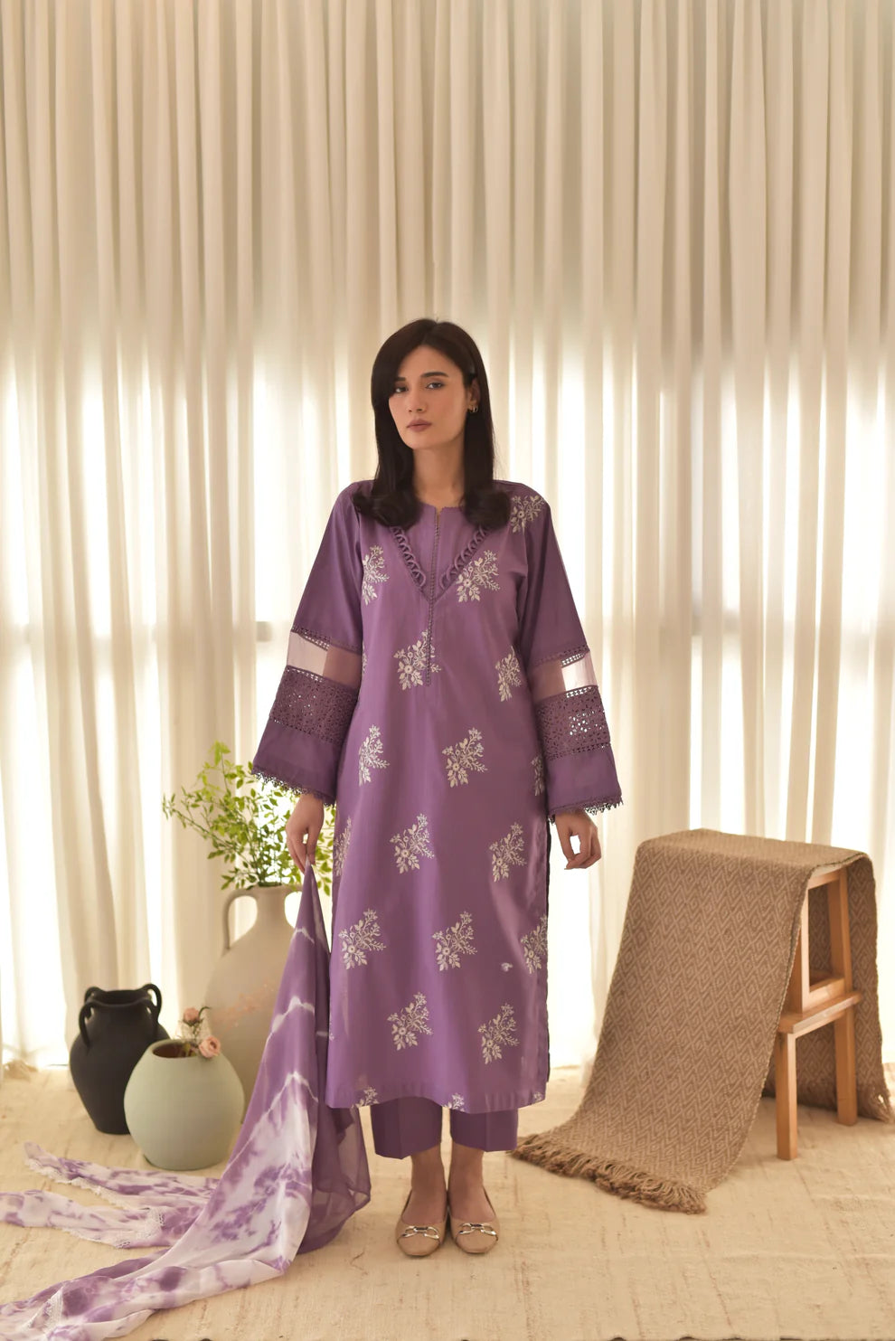 HORIYA- 3PC Lawn Embroidered Shirt with Dupatta (Unstitched) - RN-2449