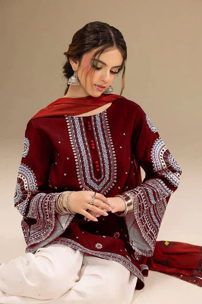 JAZMIN- 3PC Lawn Embroidered Shirt with Printed Chiffon Dupatta (Unstitched) - RN-2426