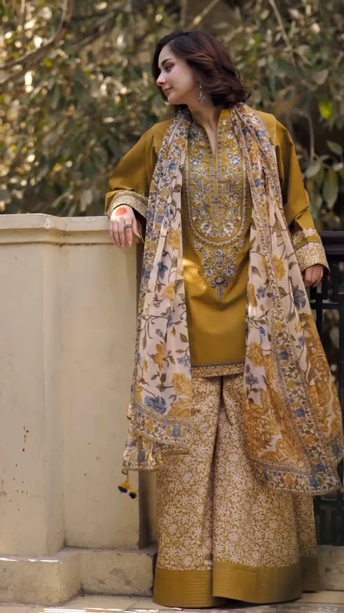 ASIM JOFA-3PC Unstitched Dhanak Embroidered Shirt with Dhanak Embroidered Dupatta and Trouser -DN1825