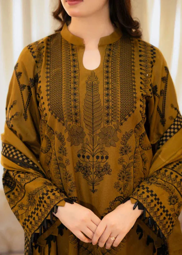 LIBBAS - 3PC Lawn Embroidered Shirt with Chiffon Dupatta (Unstitched) - RN-2423