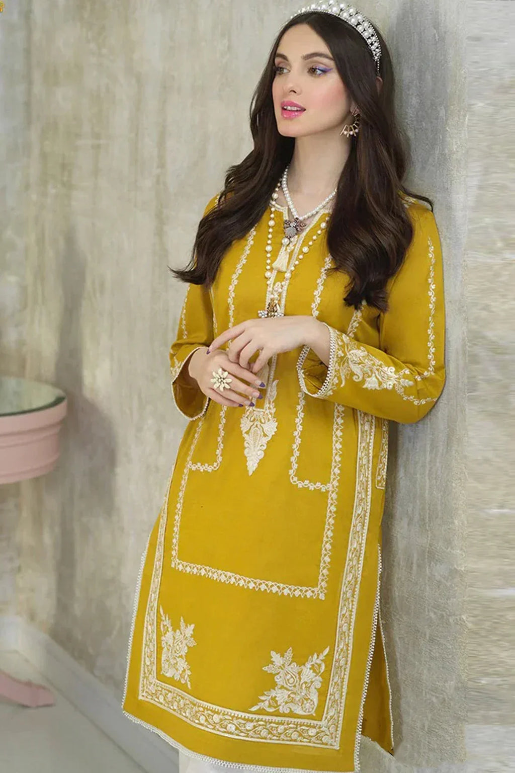 ETHNIC - 3PC Lawn Embroidered Shirt with Printed Chiffon Dupatta (Unstitched) - RN-2420