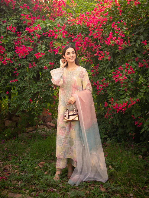 RAINBOW- Unstitched Banadora Shirt with Dupatta and Trouser -DN1850