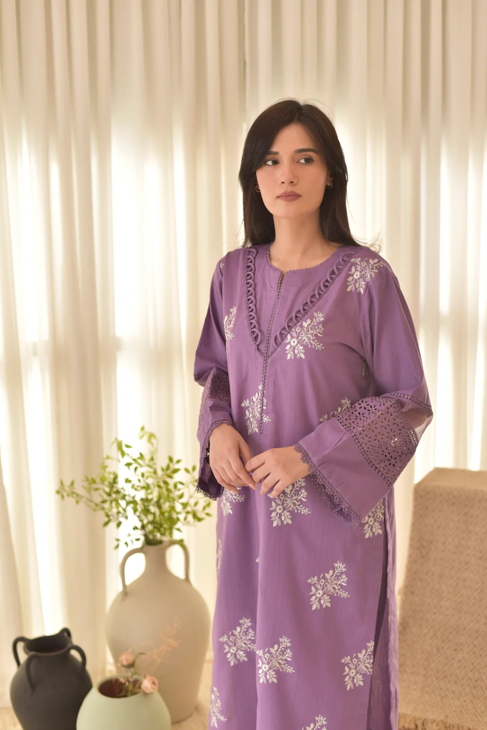 HORIYA- 3PC Lawn Embroidered Shirt with Dupatta (Unstitched) - RN-2449