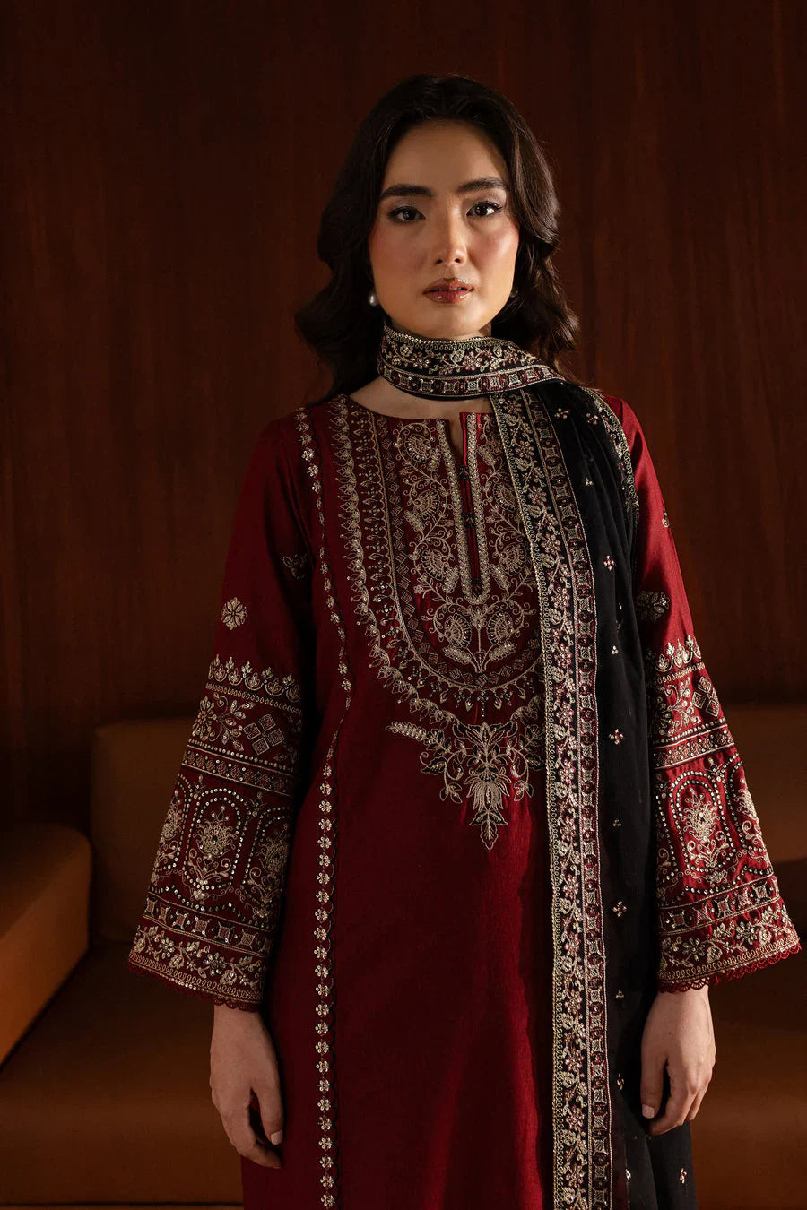 ETHNIC-3PC Unstitched Dhanak Embroidered Shirt with Dhanak Embroidered Dupatta and Trouser -DN1824