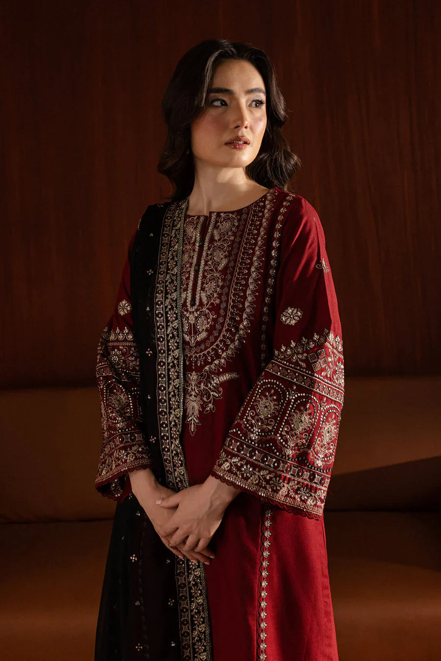 ETHNIC-3PC Unstitched Dhanak Embroidered Shirt with Dhanak Embroidered Dupatta and Trouser -DN1824