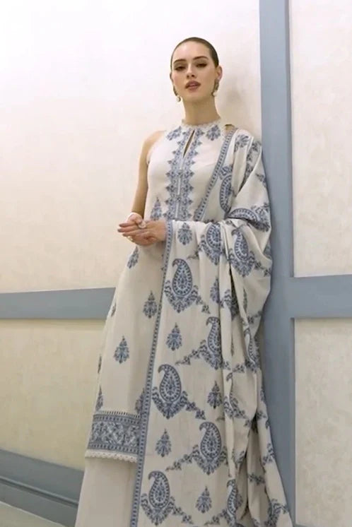 BAREEZE-3PC Unstitched Dhanak Embroidered Shirt with Dhanak Embroidered Dupatta and Trouser -DN1823