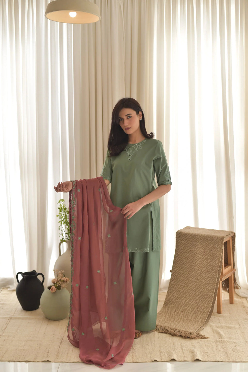 HOORIYA-3PC Lawn Embroidered Shirt with Dupatta (Unstitched) - RN-2461