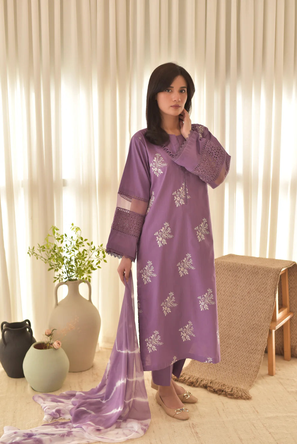 HORIYA- 3PC Lawn Embroidered Shirt with Dupatta (Unstitched) - RN-2449