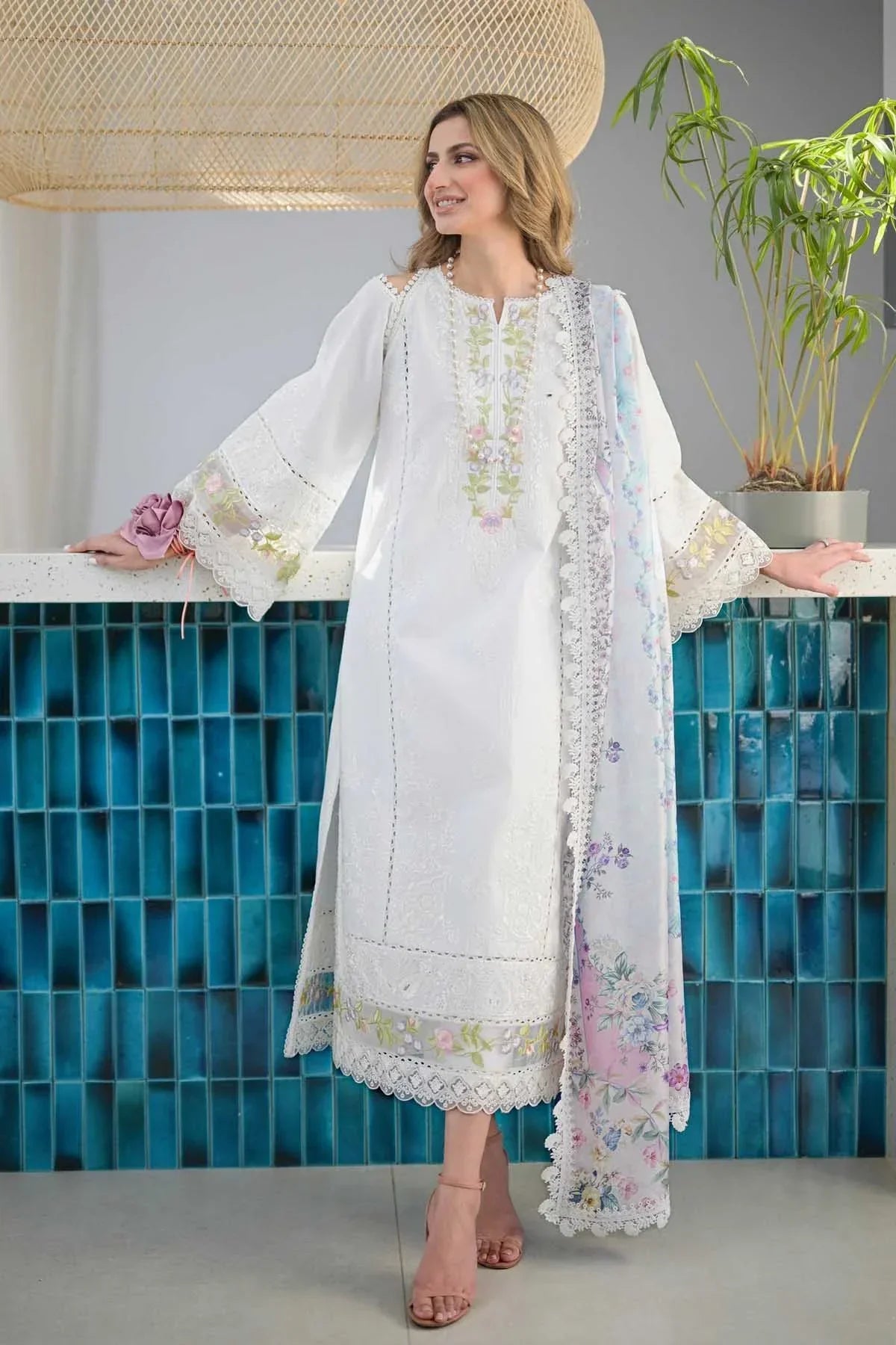 ANEELAS- 3PC Lawn Embroidered Shirt with Printed Chiffon Dupatta (Unstitched) - RN-2429