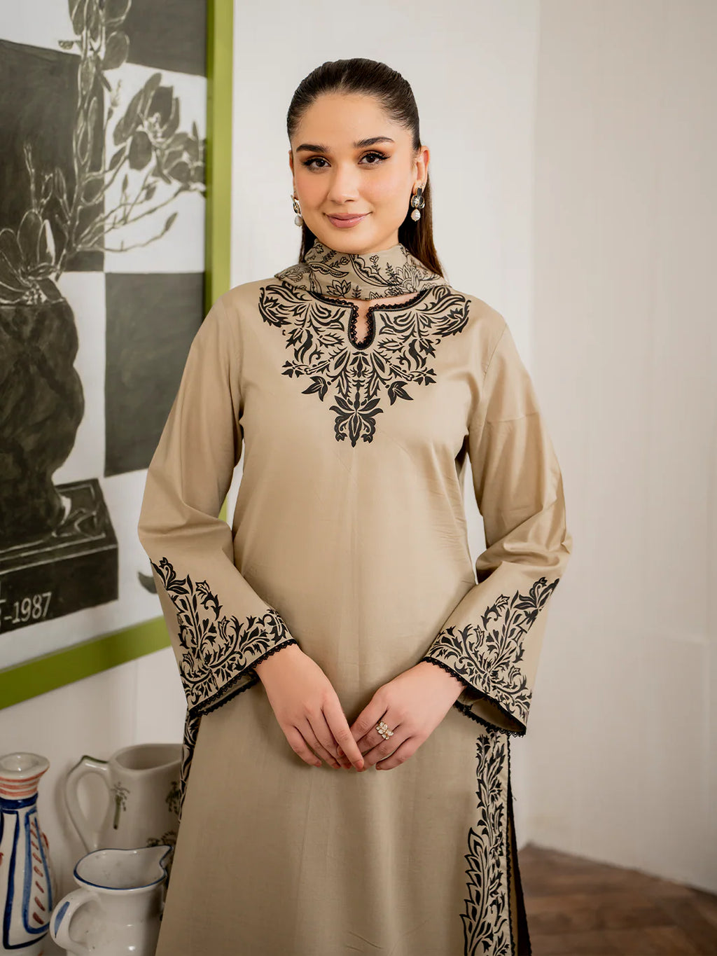 KASTURI- 3PC Lawn Embroidered Shirt with Printed Chiffon Dupatta (Unstitched) - RN-2424