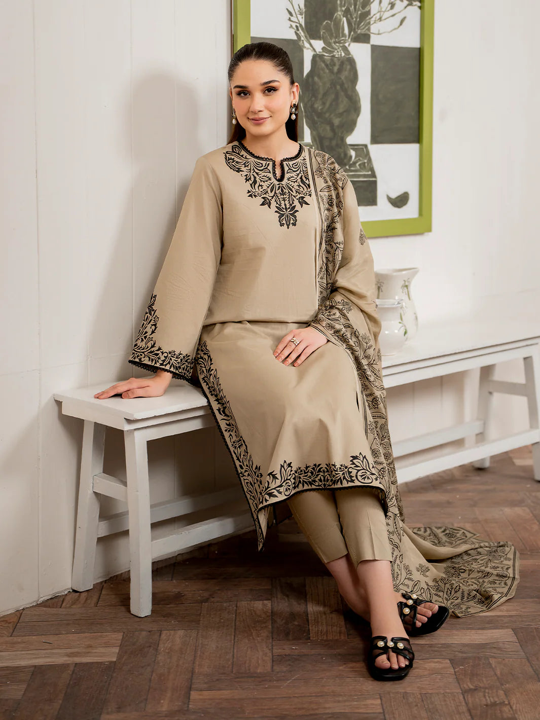 KASTURI- 3PC Lawn Embroidered Shirt with Printed Chiffon Dupatta (Unstitched) - RN-2424