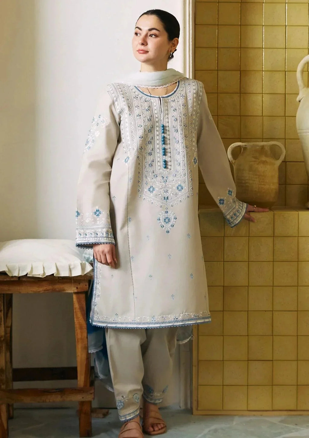ZARA SHAHJAHAN COCO - 3PC Lawn Embroidered Shirt with Printed Chiffon Dupatta (Unstitched) - RN-2427