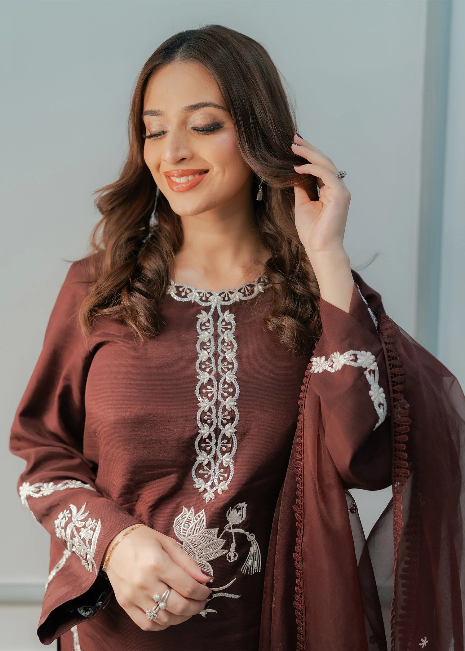 FOZIA KHALID- 3PC Lawn Embroidered Shirt with Printed Dupatta (Unstitched) - RN-2448
