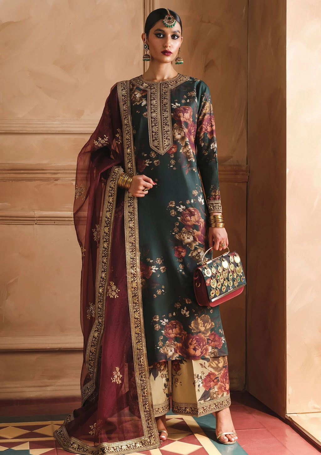 HAMJOLI- 3PC Lawn Shirt with Dupatta and trouser (unstitched) - RN-2462