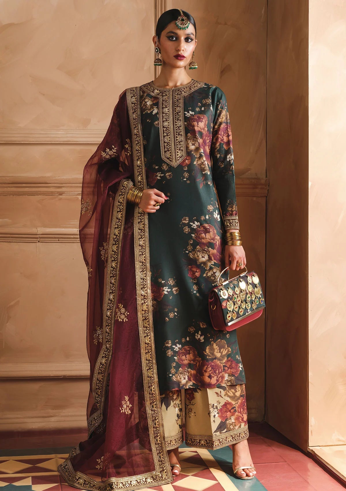 HAMJOLI- 3PC Lawn Shirt with Dupatta and trouser (unstitched) - RN-2462