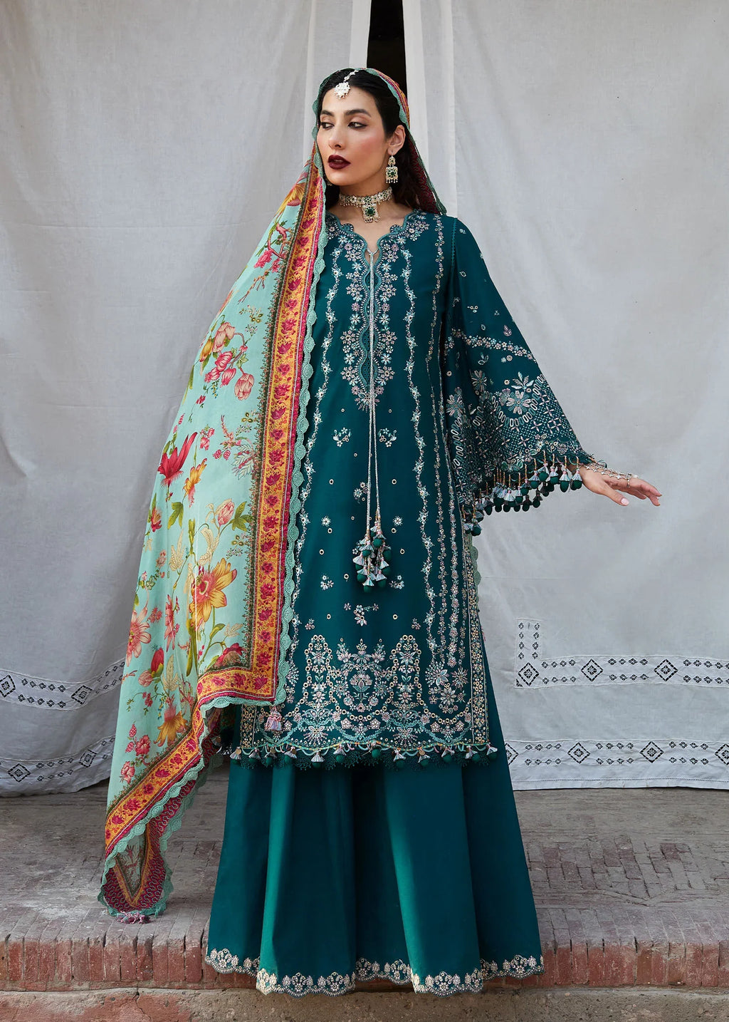 MARIA B  -3PC Unstitched Dhanak Embroidered Shirt with Dhanak Embroidered Dupatta and Trouser -DN1815