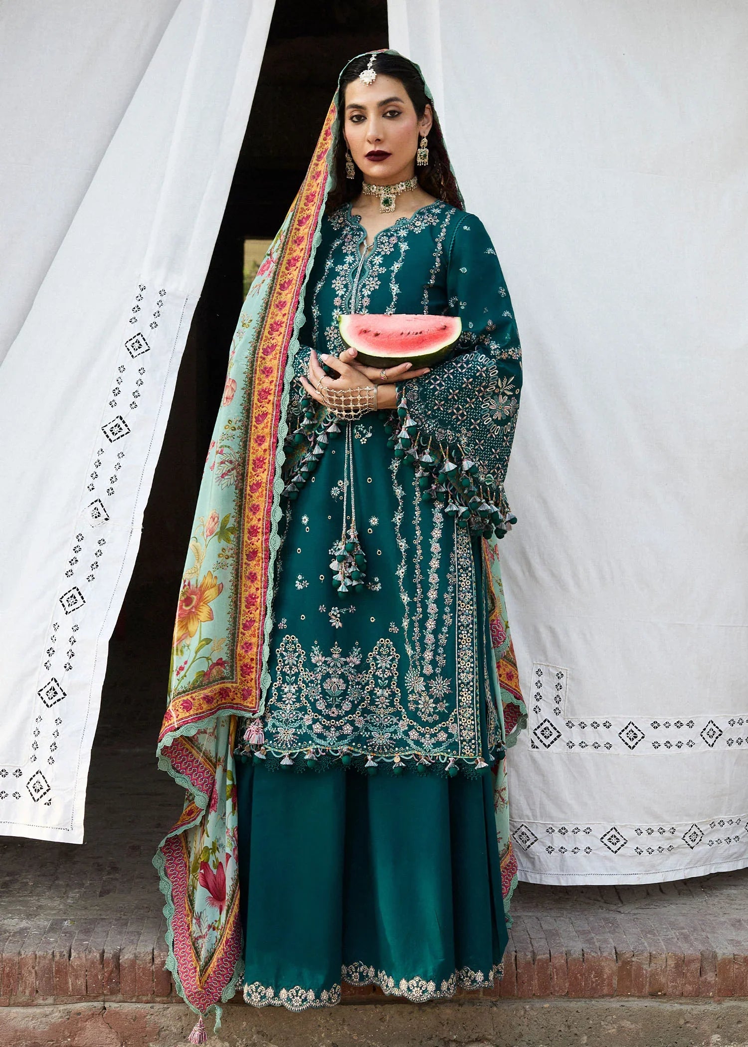 MARIA B  -3PC Unstitched Dhanak Embroidered Shirt with Dhanak Embroidered Dupatta and Trouser -DN1815