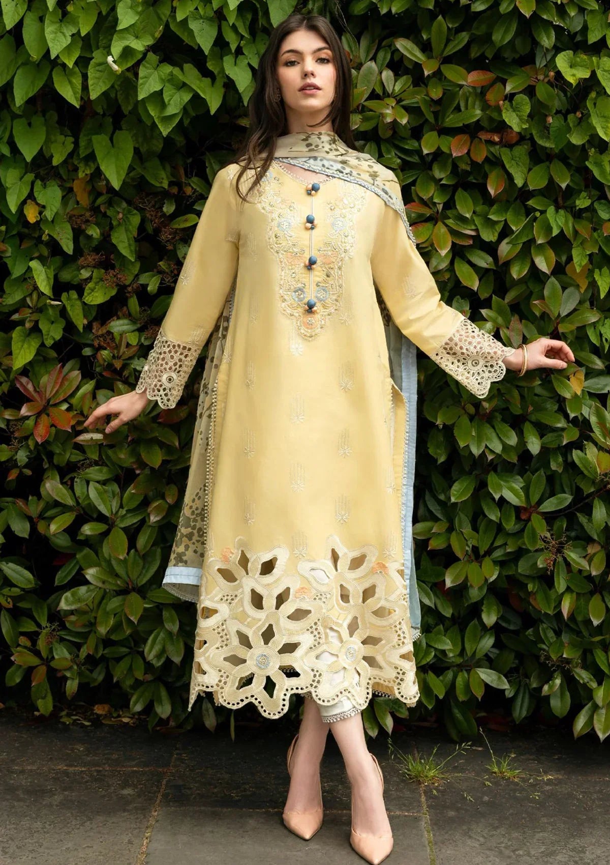 MARIA B - 3PC Lawn Embroidered Shirt with Printed Chiffon Dupatta (Unstitched) - RN-2425
