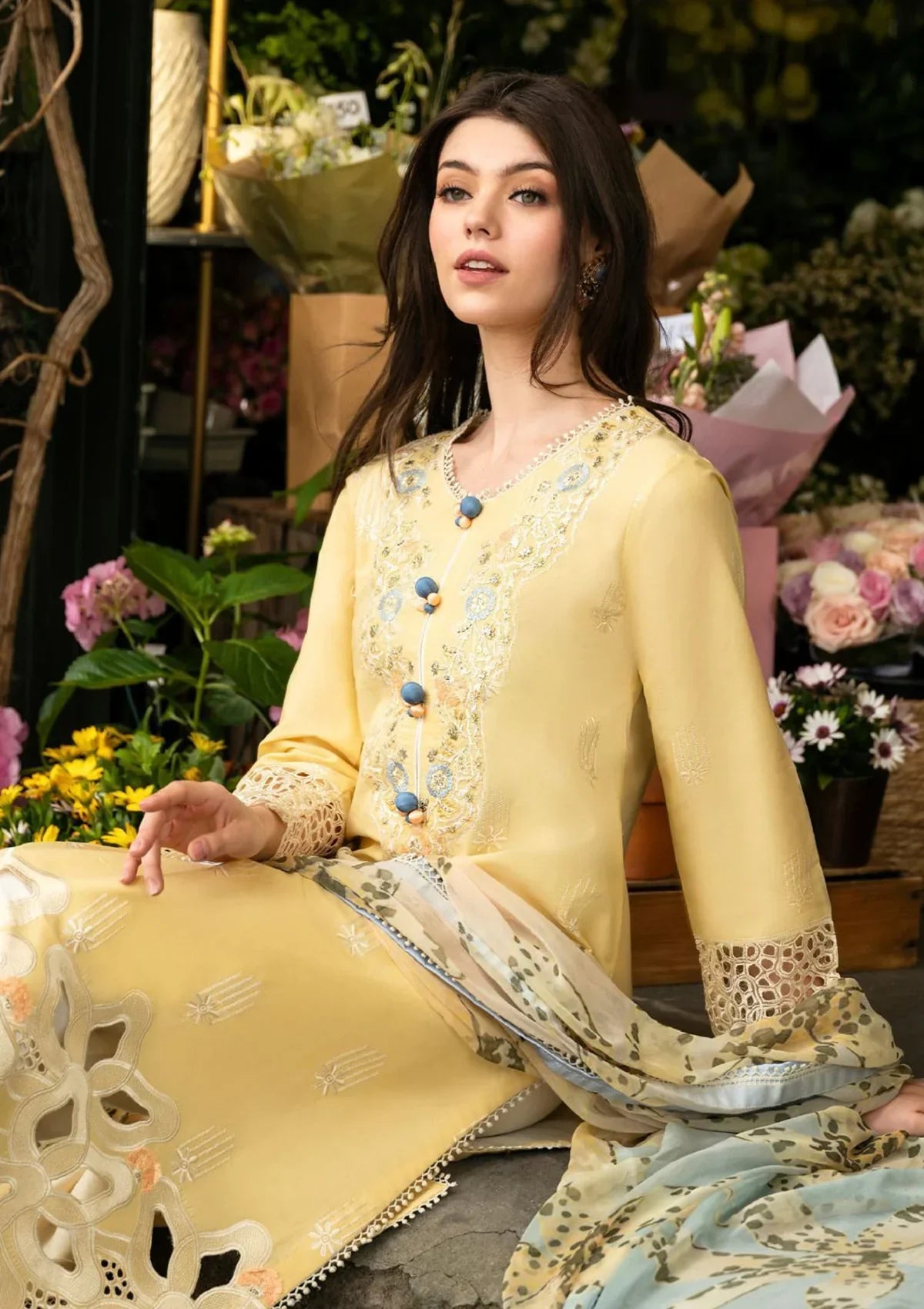 MARIA B - 3PC Lawn Embroidered Shirt with Printed Chiffon Dupatta (Unstitched) - RN-2425