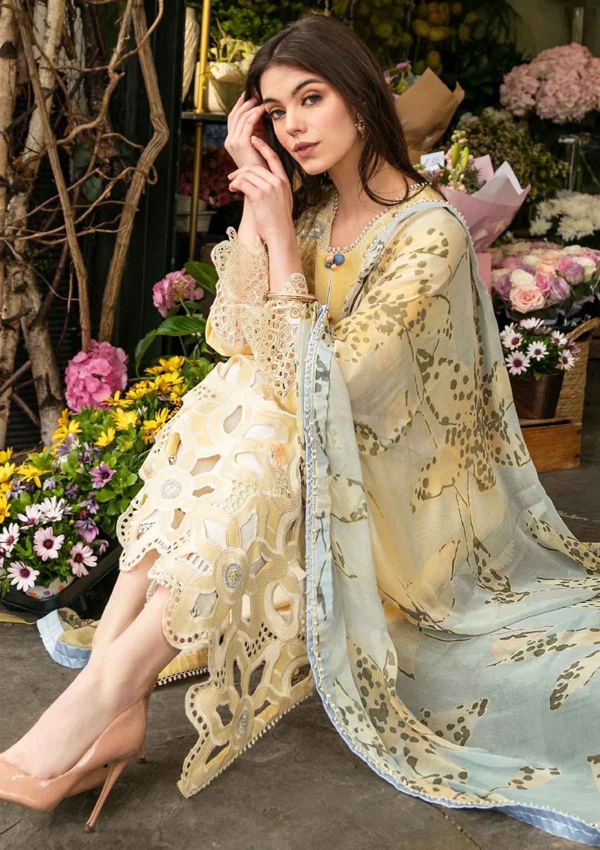 MARIA B - 3PC Lawn Embroidered Shirt with Printed Chiffon Dupatta (Unstitched) - RN-2425