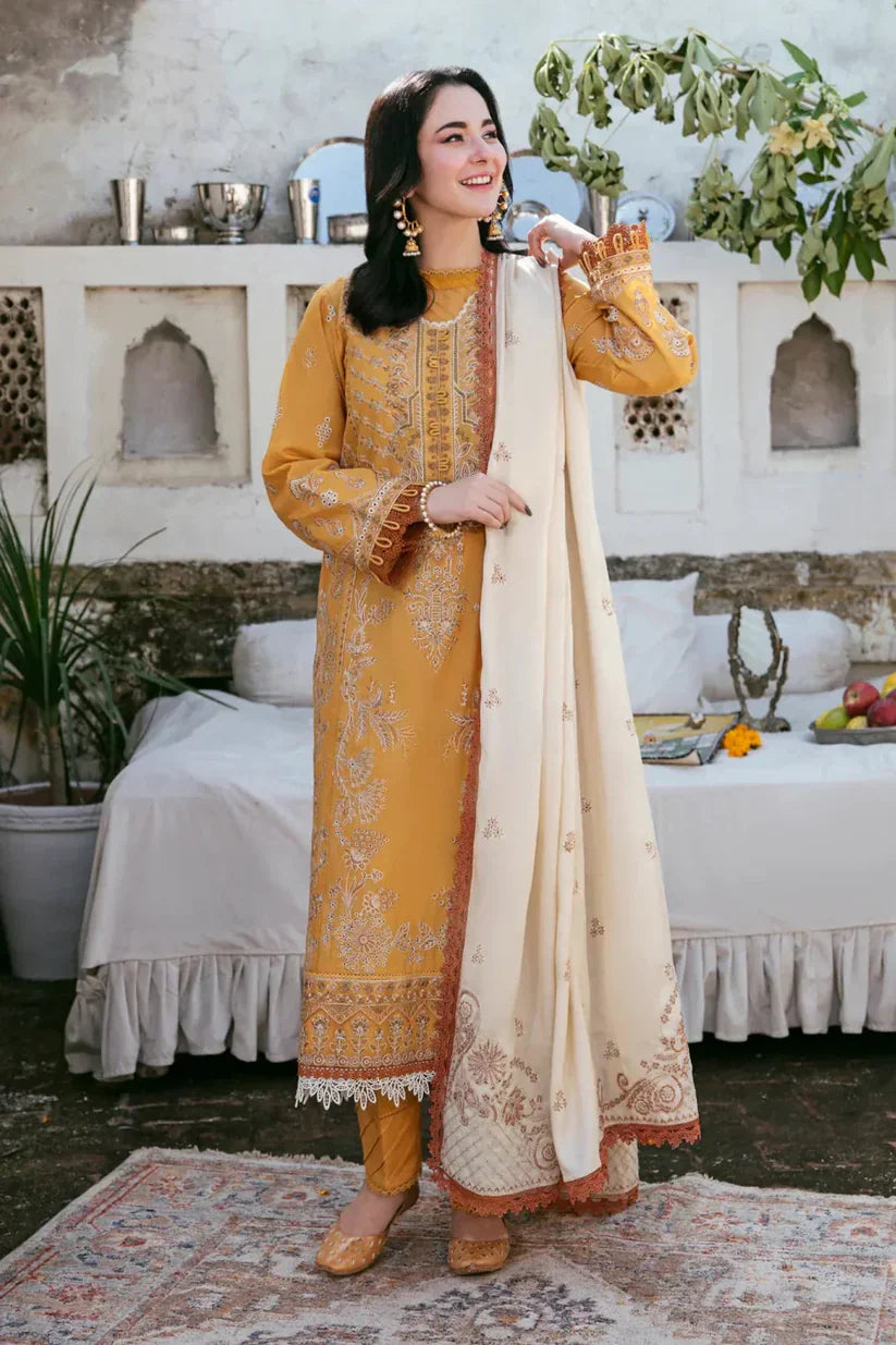 HUSSAIN REHAR-3PC Unstitched Dhanak Embroidered Shirt with Dhanak Embroidered Dupatta and Trouser -DN1816