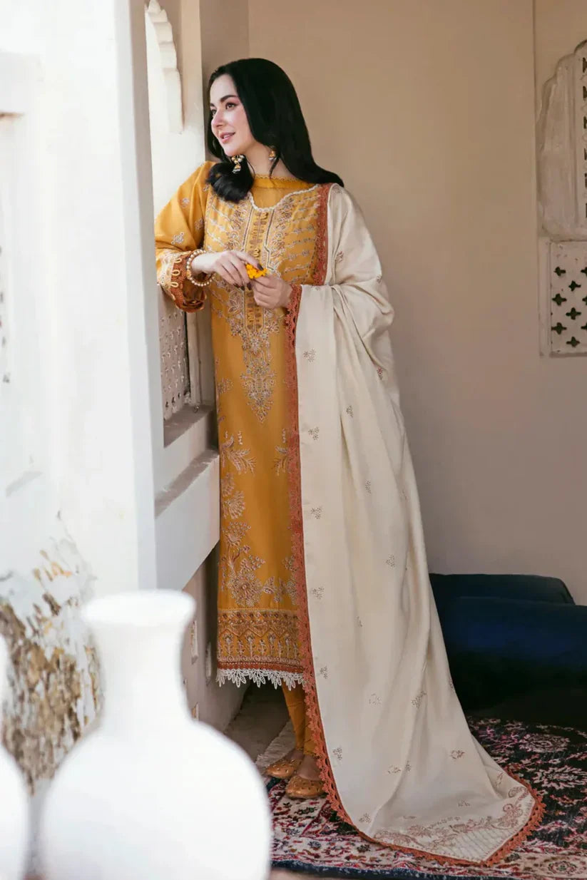 HUSSAIN REHAR-3PC Unstitched Dhanak Embroidered Shirt with Dhanak Embroidered Dupatta and Trouser -DN1816