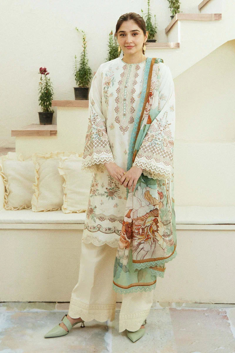 ZARA SHAHJAHAN - 3PC Lawn Embroidered Shirt with Printed Chiffon Dupatta (Unstitched) - RN-2432