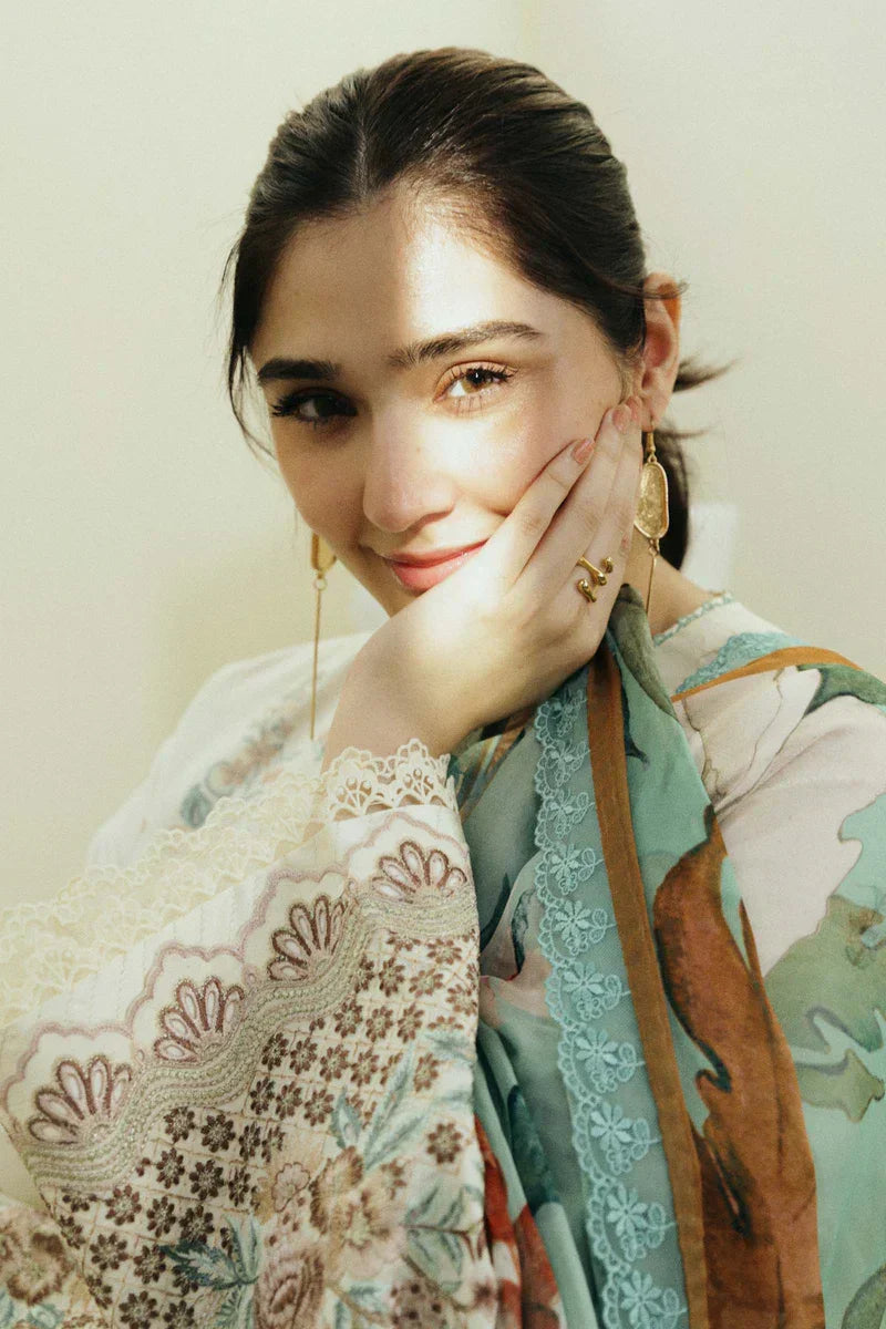 ZARA SHAHJAHAN - 3PC Lawn Embroidered Shirt with Printed Chiffon Dupatta (Unstitched) - RN-2432