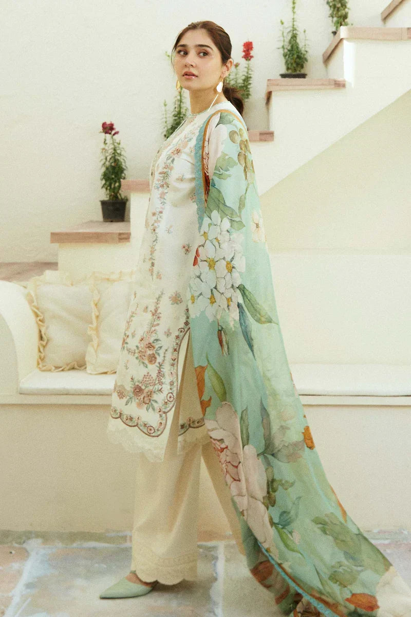 ZARA SHAHJAHAN - 3PC Lawn Embroidered Shirt with Printed Chiffon Dupatta (Unstitched) - RN-2432