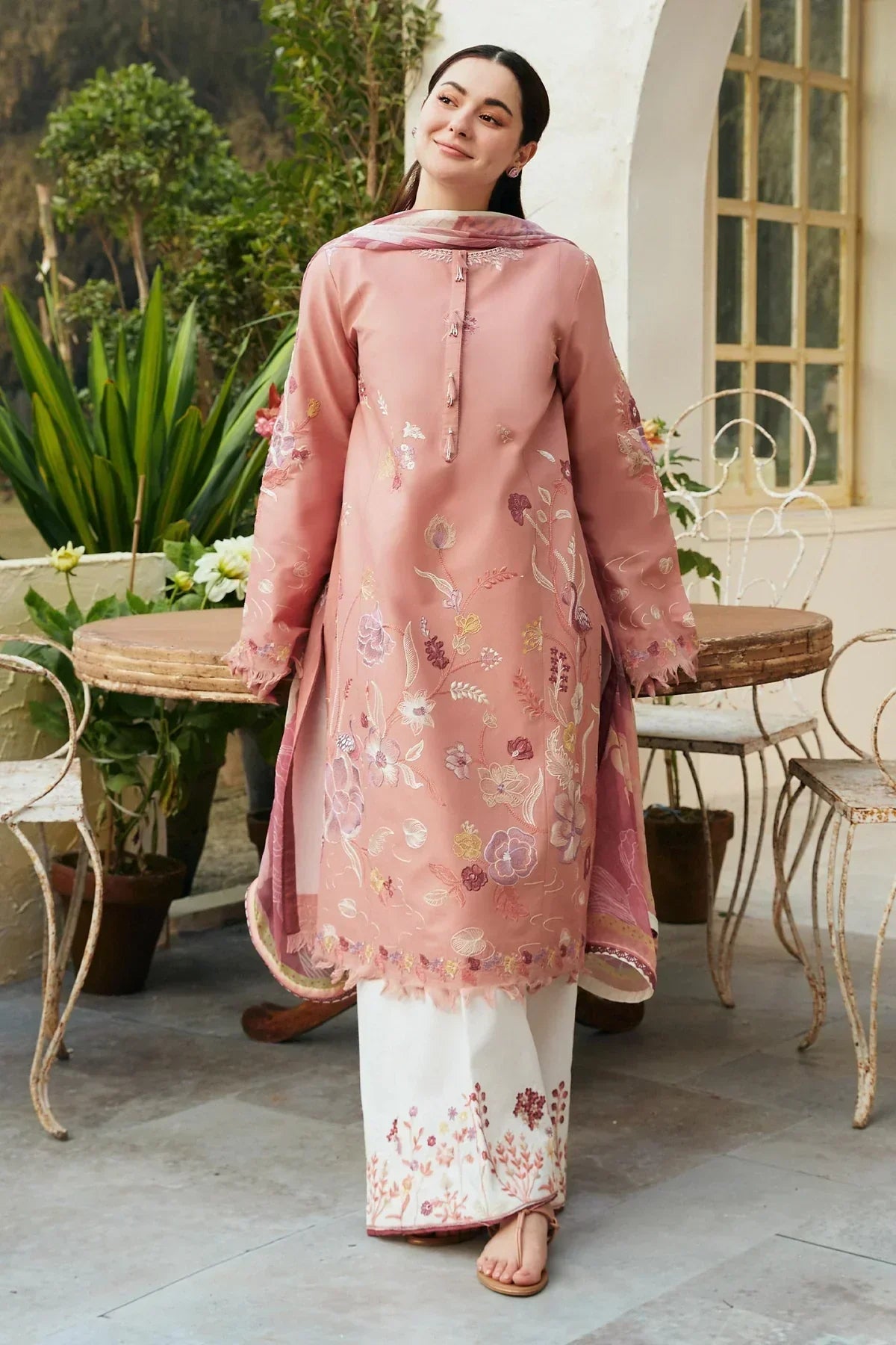 ETHNIC - 3PC Lawn Embroidered Shirt with Printed Chiffon Dupatta (Unstitched) - RN-2422