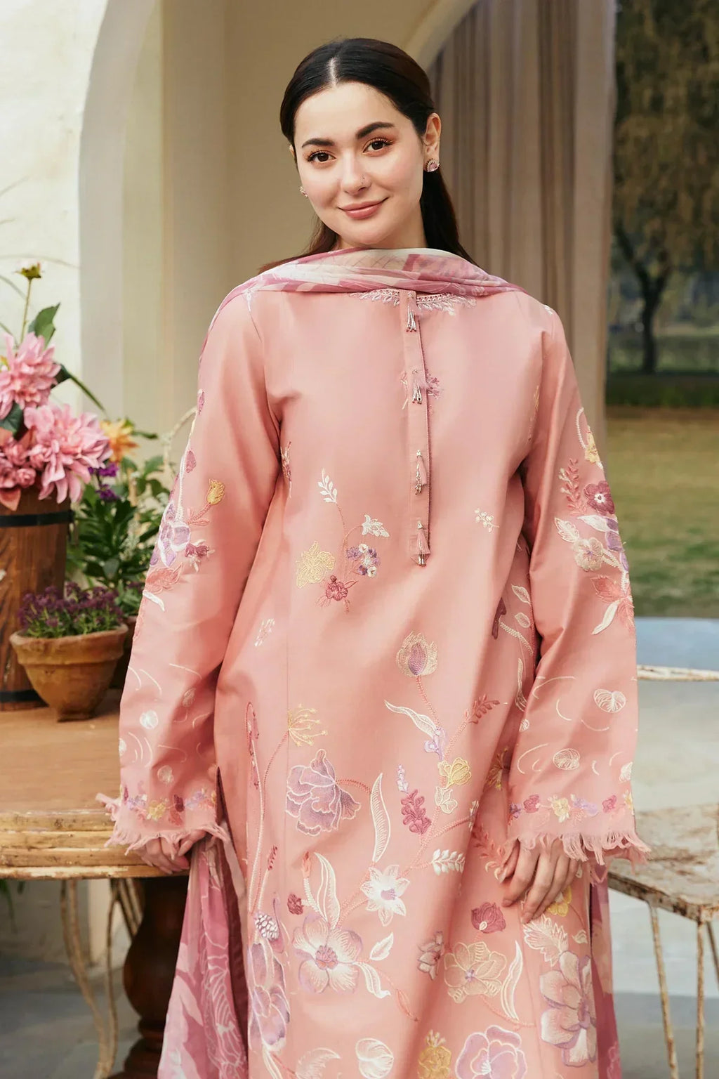 ETHNIC - 3PC Lawn Embroidered Shirt with Printed Chiffon Dupatta (Unstitched) - RN-2422
