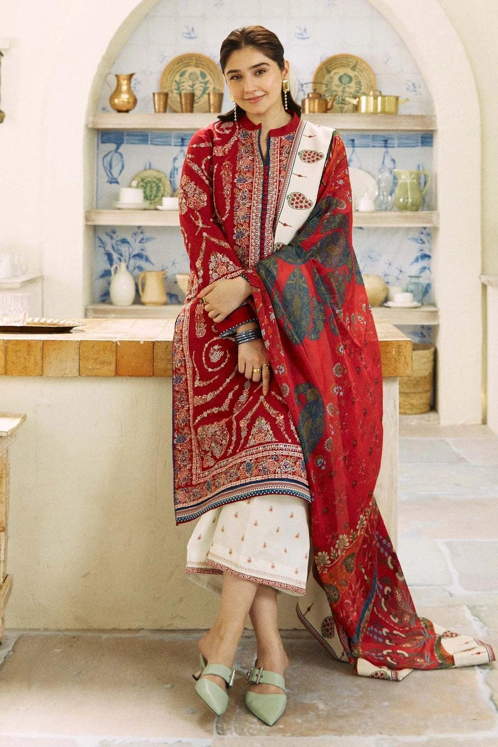 ZARA SHAHJAHAN - 3PC Lawn Embroidered Shirt with Printed Chiffon Dupatta (Unstitched) - RN-2421