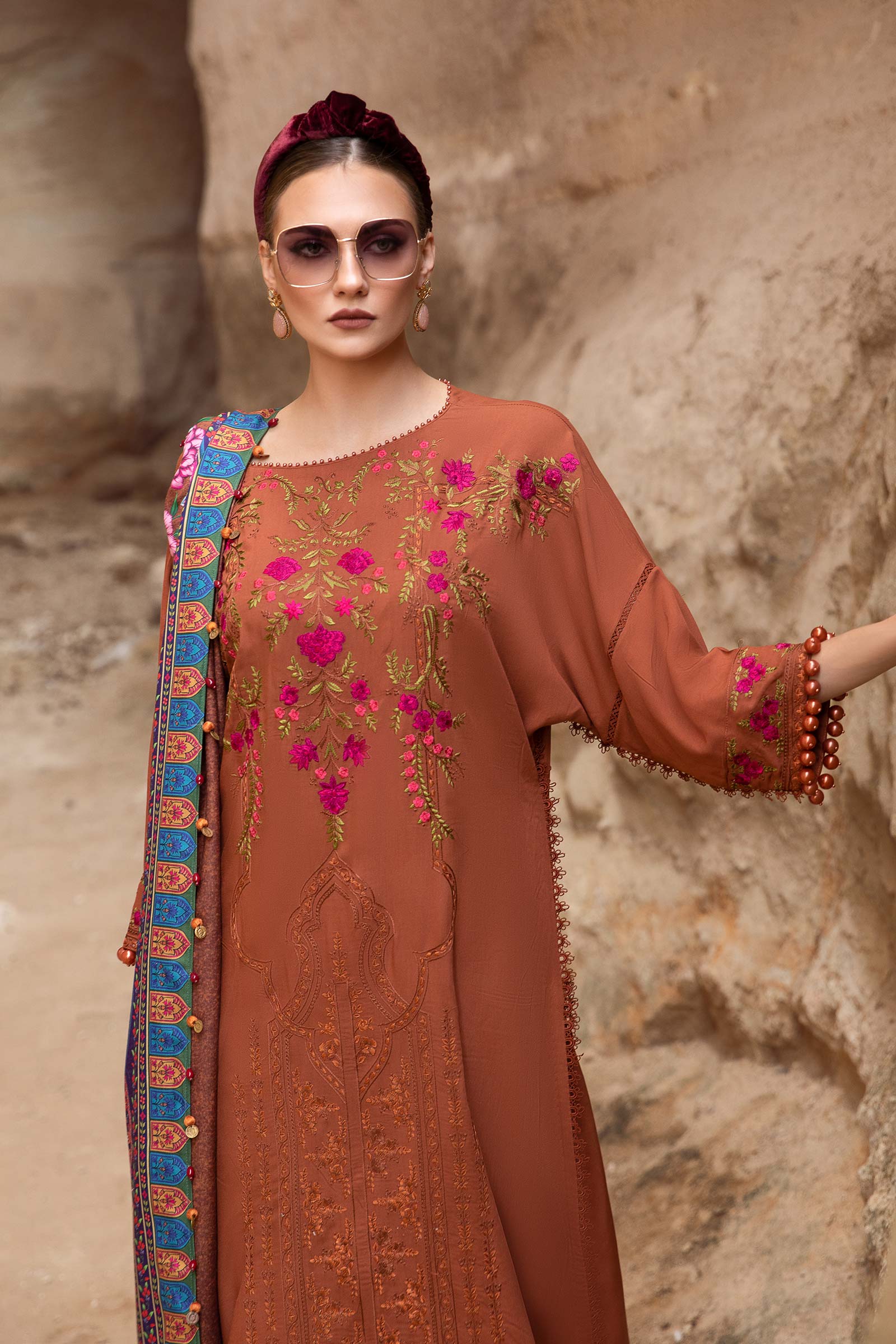 MARIA B -3PC Unstitched Dhanak Embroidered Shirt with Dhanak Embroidered Dupatta and Trouser -DN1813