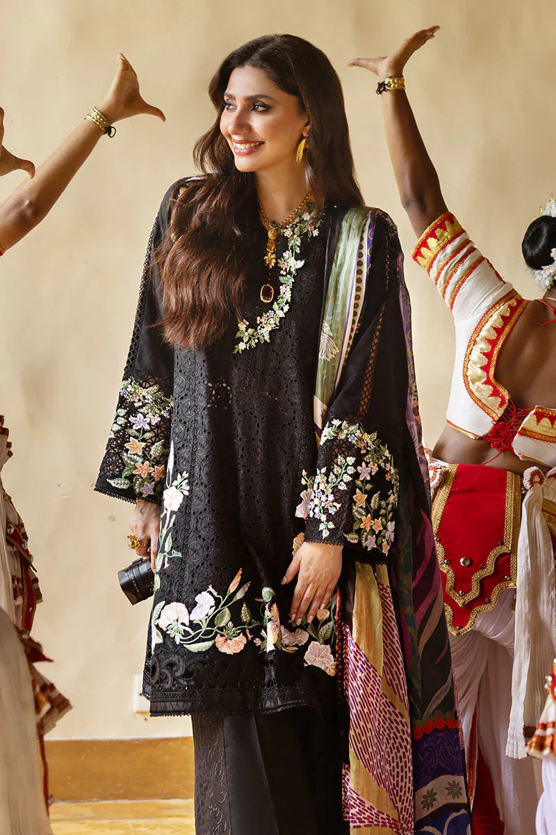 ETHNIC-3PC Unstitched Dhanak Embroidered Shirt with Dhanak Embroidered Dupatta and Trouser -DN1812