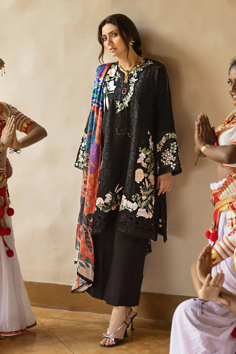 ETHNIC-3PC Unstitched Dhanak Embroidered Shirt with Dhanak Embroidered Dupatta and Trouser -DN1812