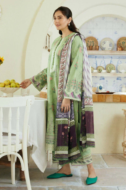 COCO ZARA SHAHJAHAN - 3PC Lawn Embroidered Shirt with Printed Chiffon Dupatta (Unstitched) - RN-2434