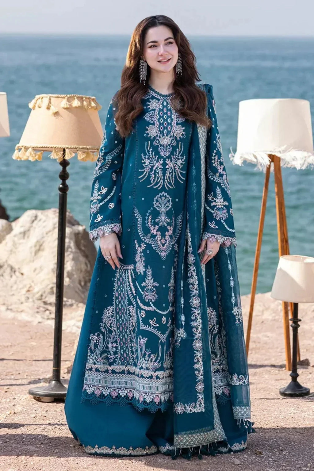 MARIA B  - 3PC Lawn Embroidered Shirt with Printed Chiffon Dupatta (Unstitched) - RN-2443