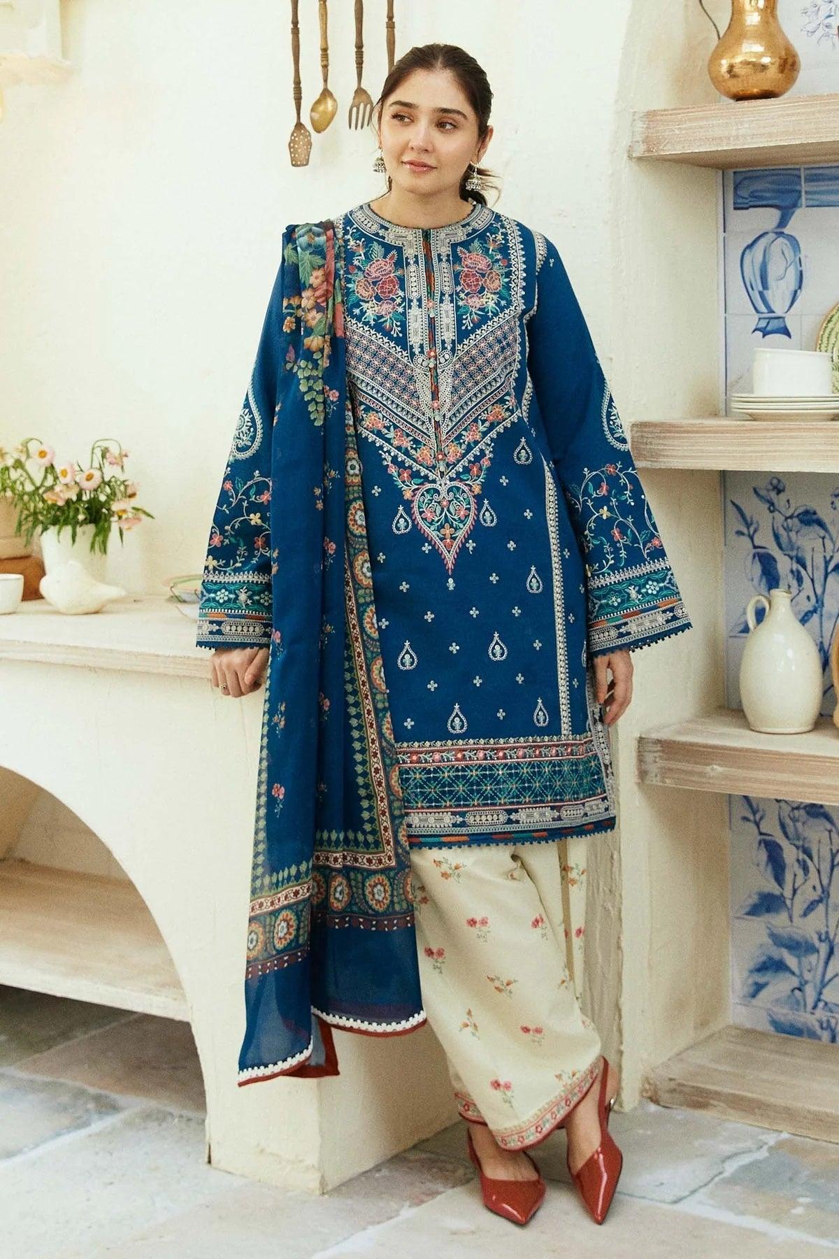 ZARA SHAHJAHAN - 3PC Lawn Embroidered Shirt with Printed Chiffon Dupatta (Unstitched) - RN-2422