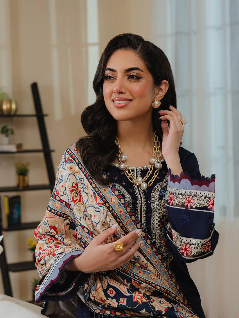 MAHNUR- 3PC Lawn Embroidered Shirt with Chiffon Dupatta (Unstitched) - RN-2438