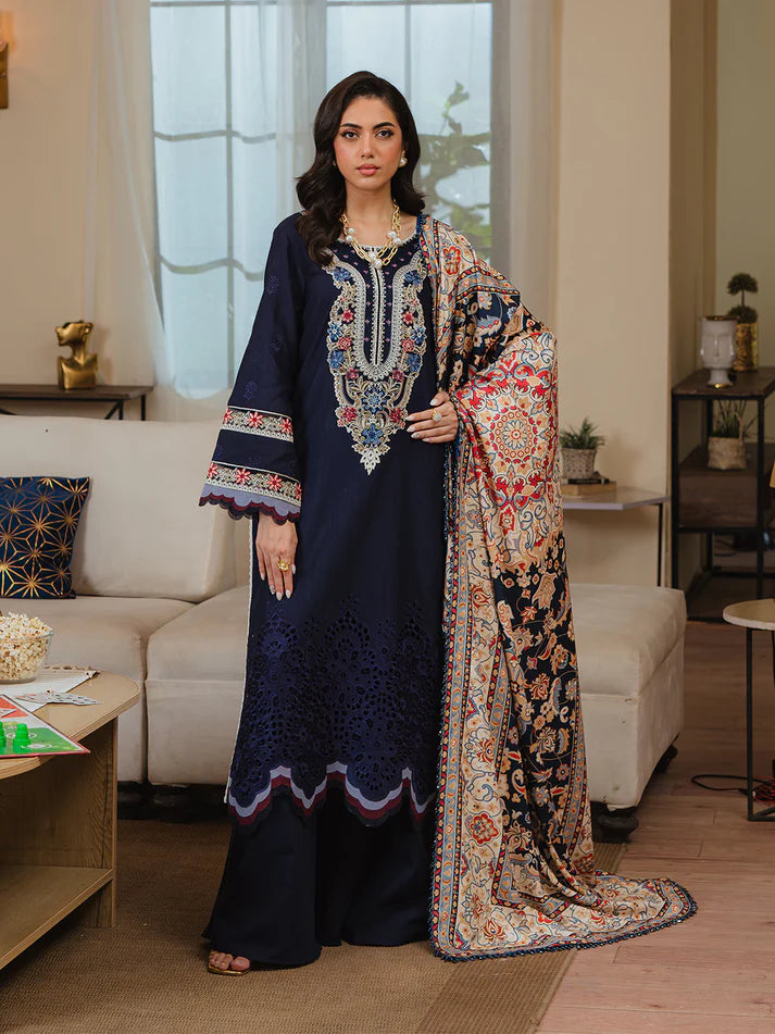 MAHNUR- 3PC Lawn Embroidered Shirt with Chiffon Dupatta (Unstitched) - RN-2438