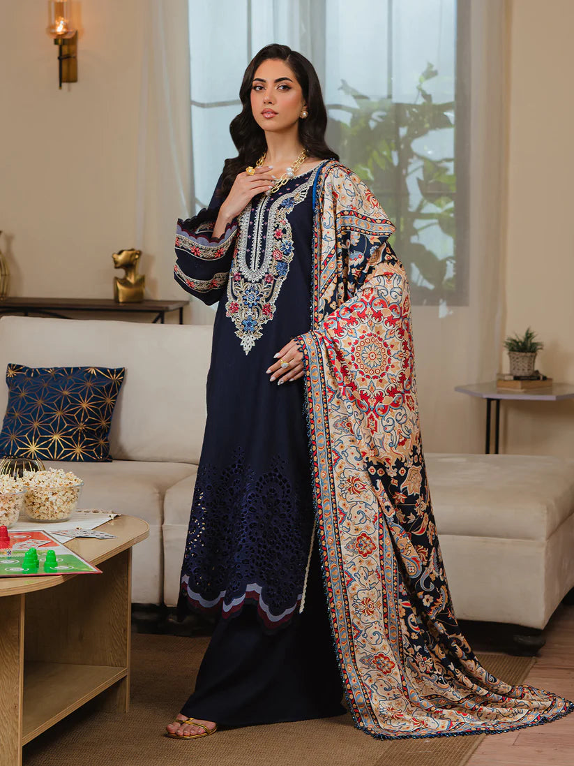 MAHNUR- 3PC Lawn Embroidered Shirt with Chiffon Dupatta (Unstitched) - RN-2438