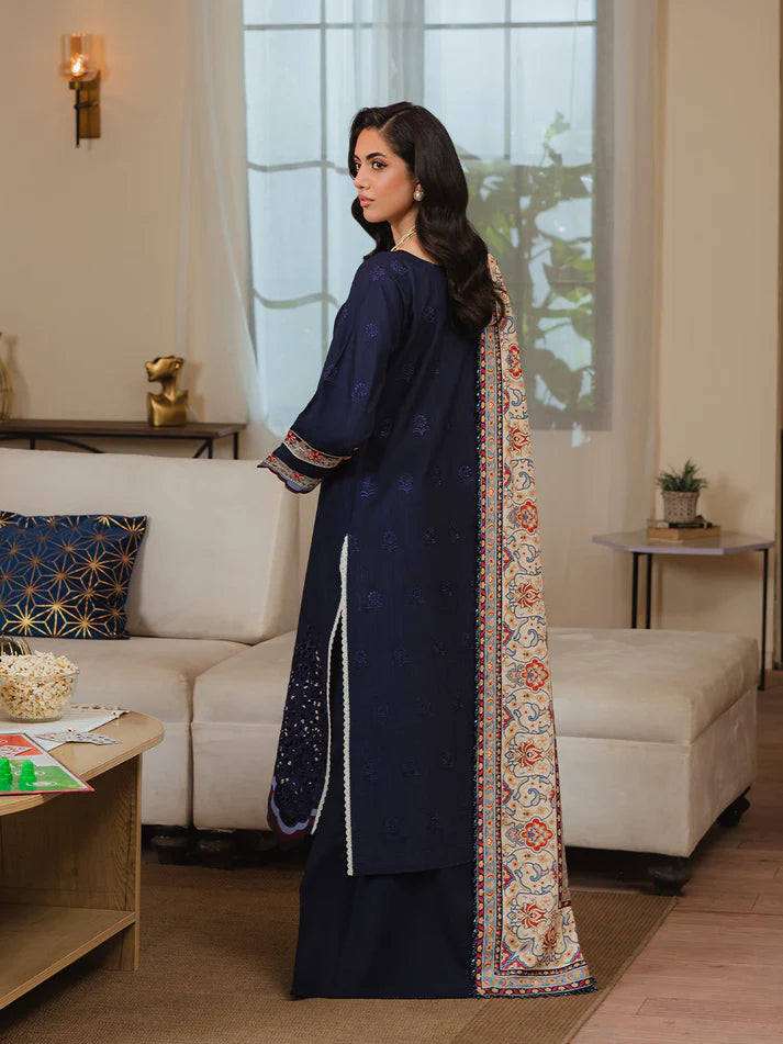 MAHNUR- 3PC Lawn Embroidered Shirt with Chiffon Dupatta (Unstitched) - RN-2438